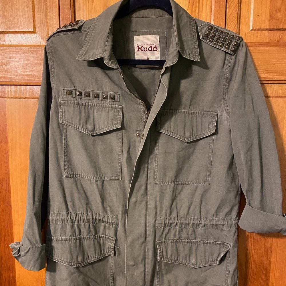 Olive Green Cargo Jacket With Studs